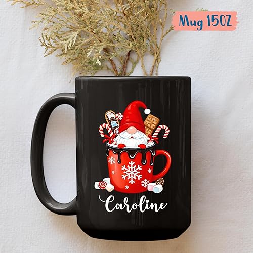 Miniatura 5 de Taza de cerámica de cacao caliente personalizada con nombre, taza de café de gnomo de cacao caliente personalizada, regalos de taza de Navidad de