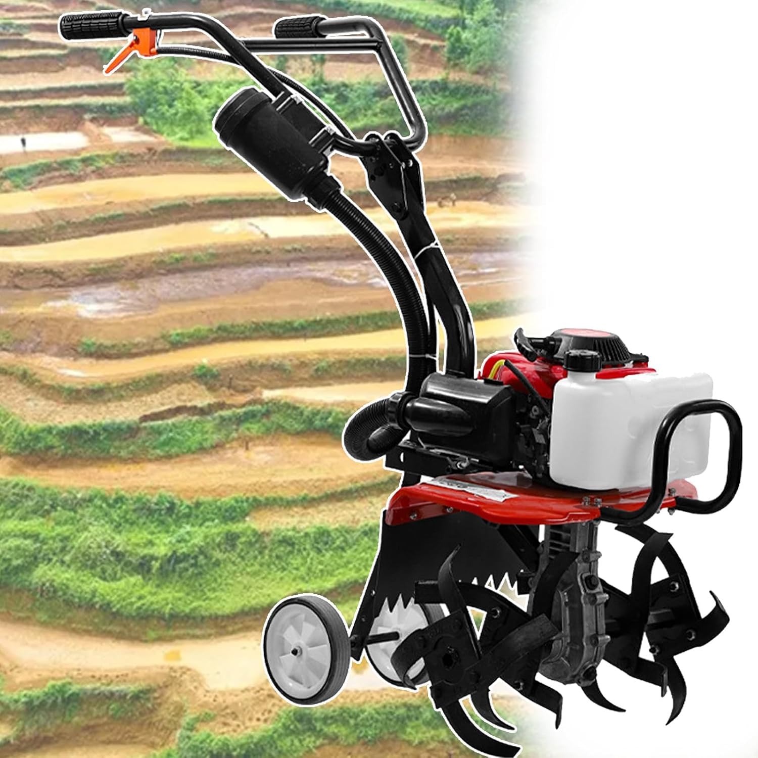 Potente motocultor de Gasolina de 4 Tiempos: cultivador de jardín Ligero con Asas de Agarre Seguro, rotocultivador Compacto para un arado eficiente del césped y la