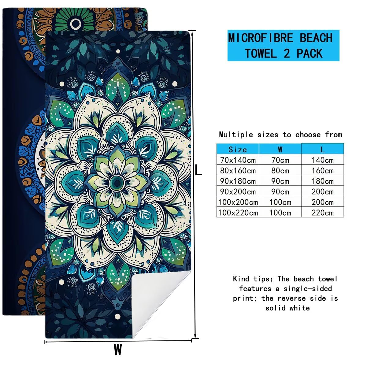 Telo Mare Microfibra, Telo Mare Grande 100x200cm 2 Pezzi, Asciugamano Palestra Donna Asciugatura Rapida, Antisabbia Asciugamano Microfibra, Leggero Asciugamani Palestra per Regalo (Mandala) -4322