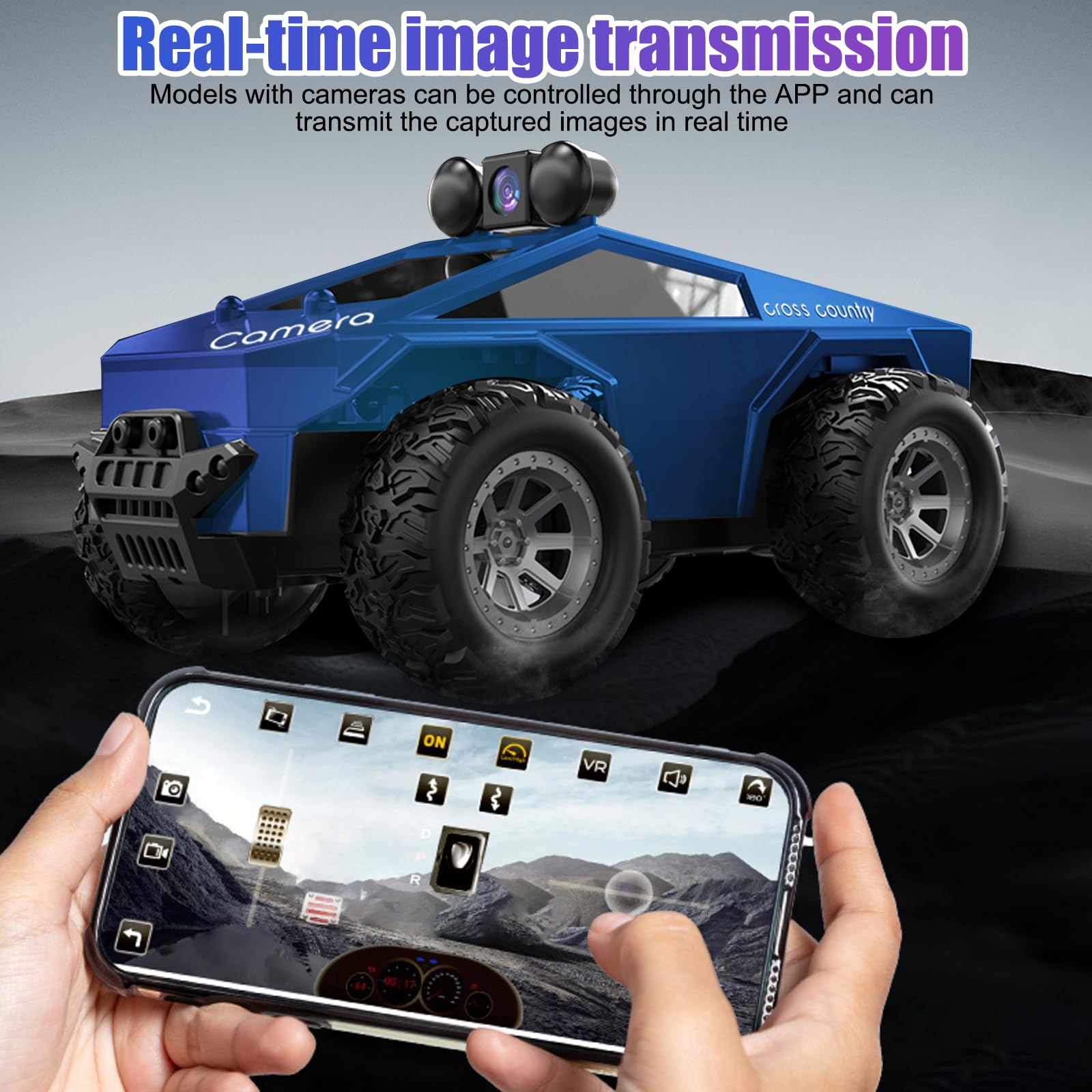 Auto telecomandata fuoristrada 1:28 con telecamera, auto giocattolo ad alta velocità, trasmissione WiFi in tempo reale, con controllo tramite APP, auto giocattolo RC per bambini e adulti