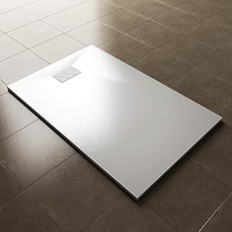 ELEGANT1400 x 900mm Slip-Resistance Shower Base Slate Effect Square Shower Enclosure Tray with Waste and Drain Cover Grate