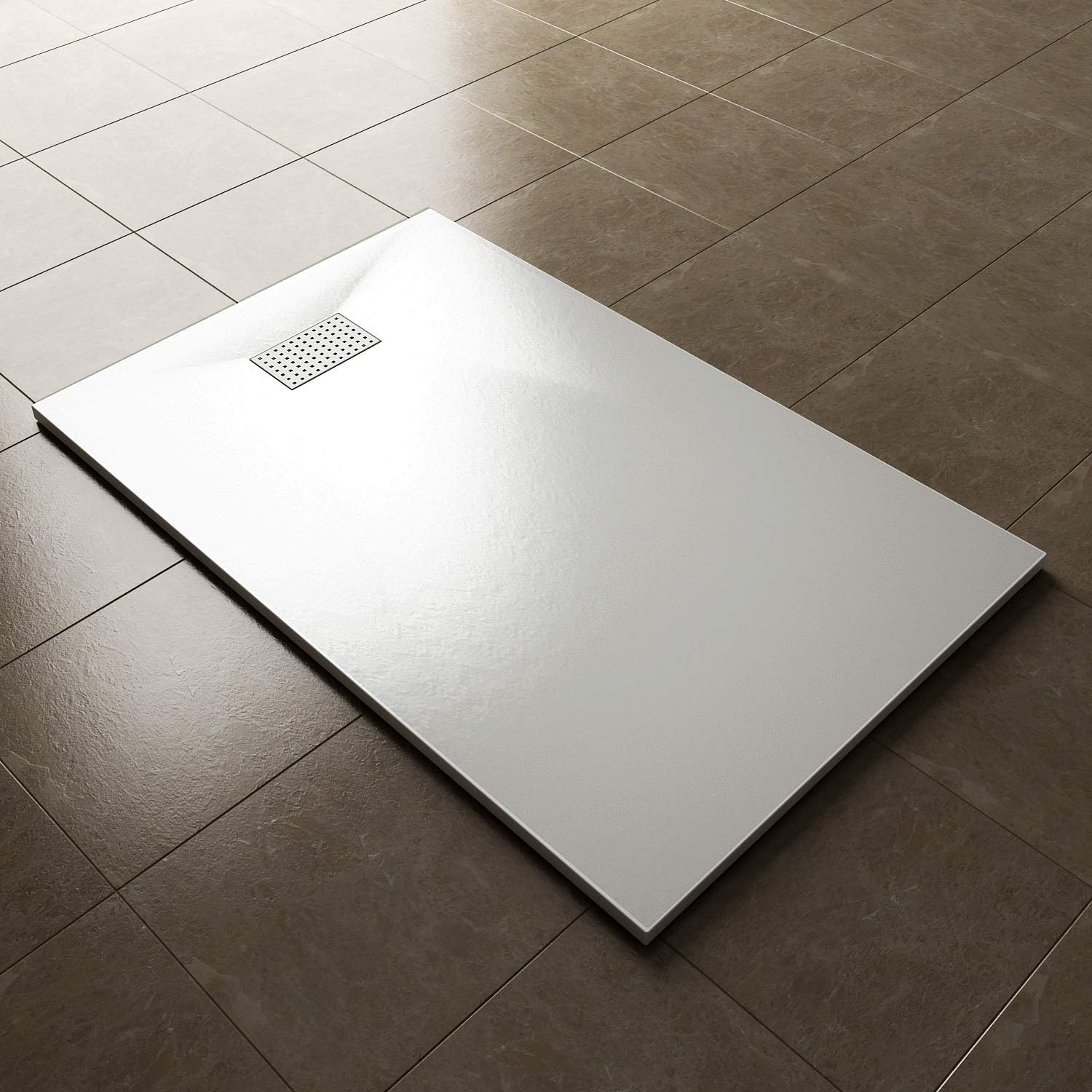 ELEGANT1400 x 900mm Slip-Resistance Shower Base Slate Effect Square Shower Enclosure Tray with Waste and Drain Cover Grate
