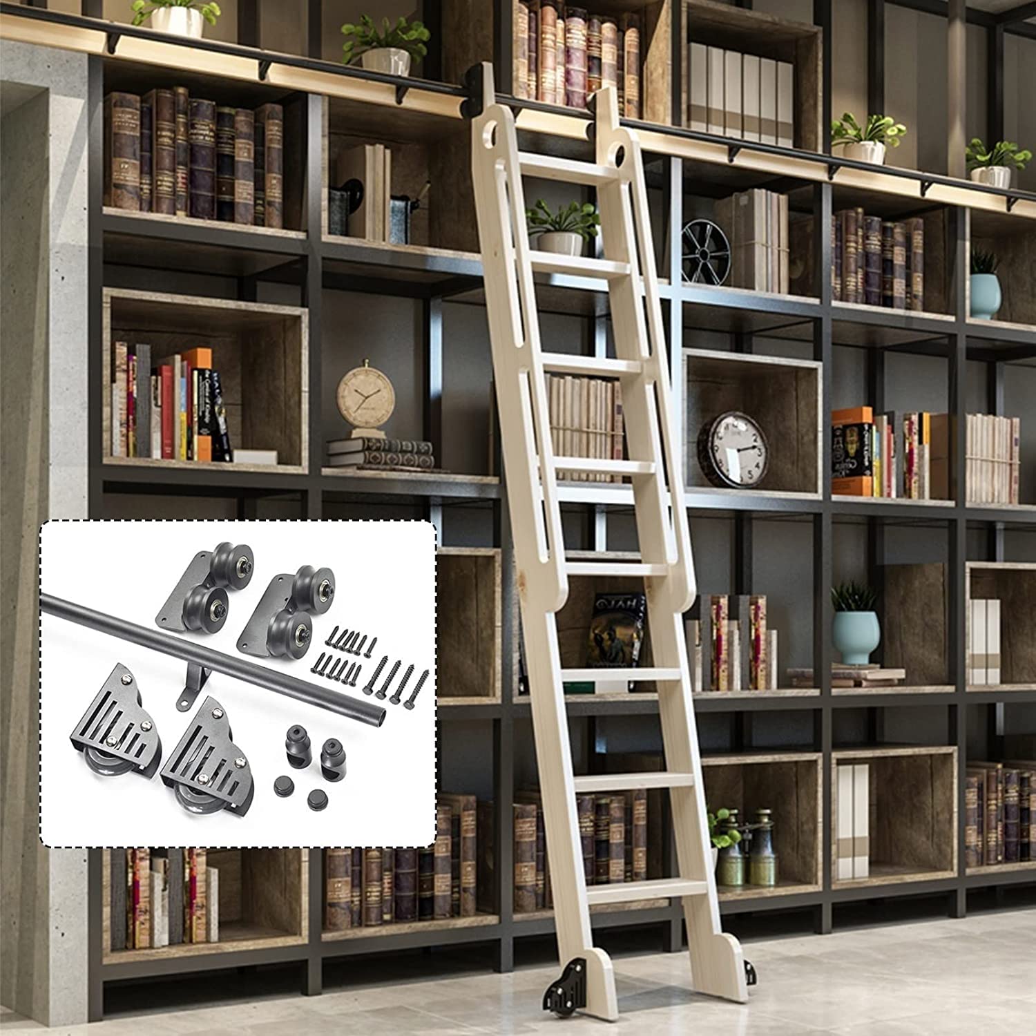 Kit de quincaillerie pour échelle coulissante de bibliothèque en acier noir