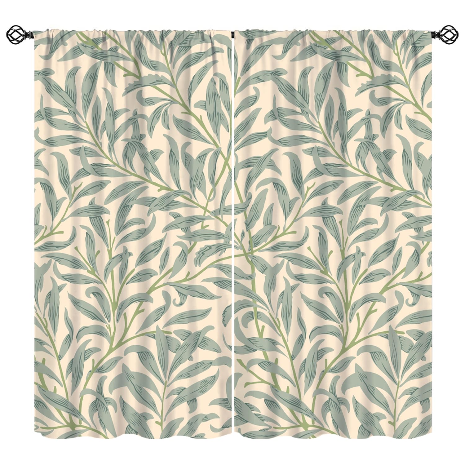 KANEPE William Morris Curtains, Bohemia Minimalist Leaves Bough Pattern Window Treatments, Rod Pocket Thermal Insulated Drapes 2 Panel Sets for