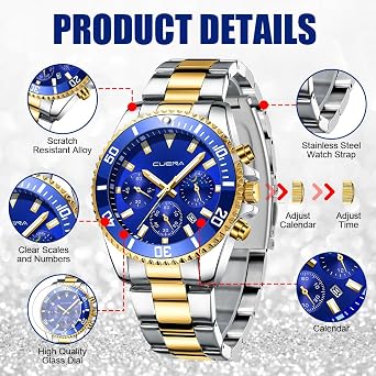 OFFCUP Mens Watches, 50MM Waterproof Stainless Steel Watch for Men