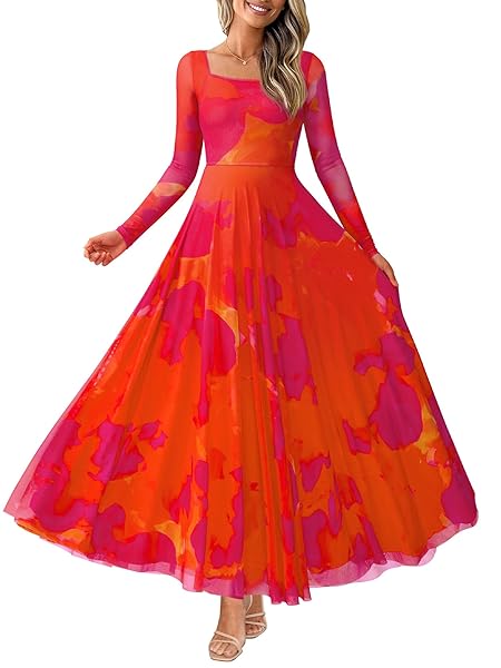 BTFBM Women Maxi Dress Spring 2026 Fashion Elegant Long Sleeve Square Neck Floral Print Party Club Wedding Guest Dresses