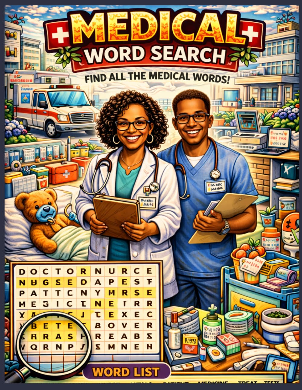 Medical Word Search Puzzle Book for Adults: 100 Healthcare & Anatomy-Themed Puzzles | Easy to Hard Difficulty | Nursing, Medical Terms, Body Systems & Clinical Words | Brain Games