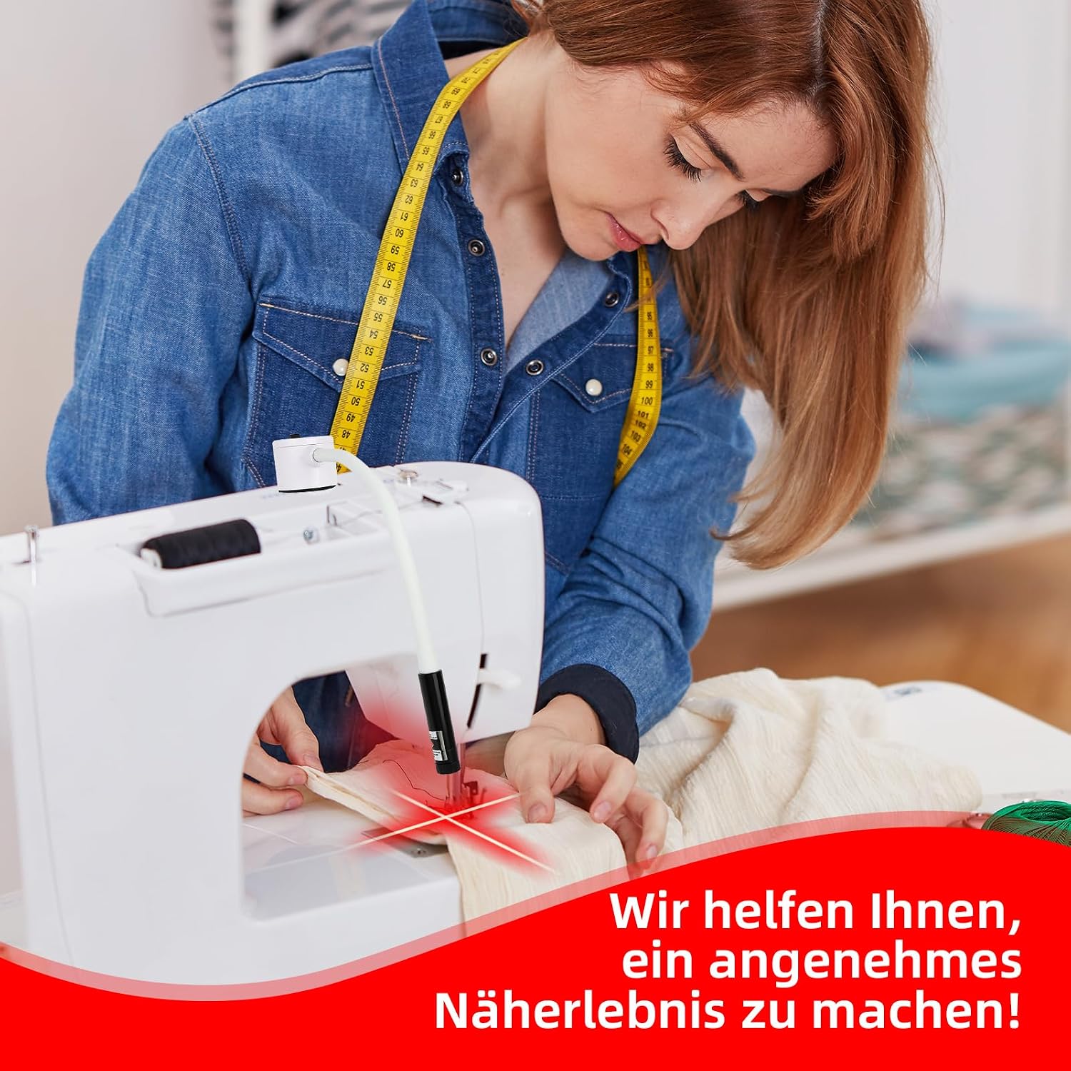 Philorn Magnetic Positioning Quilting Light for Sewing Machine, 3-in-1 Magnetic Seam Guide,for Straight Stitching, Crosshairs, Hands-Free Precision Sewing & Quilting Aid Tool（USB)