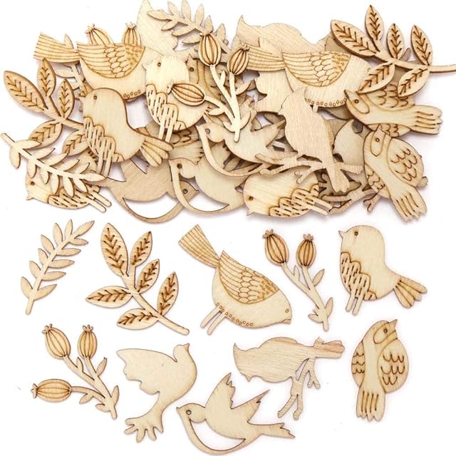 Baker Ross AX896 Bird Wooden Shapes - Pack of 72, Outdoor Nature Inspired Wood Decorations, Card Making Supplies, Ideal for Kids Arts and Crafts Projects