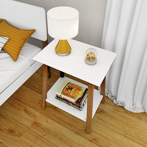 Miniatura 6 de Max & Lily Mesa moderna de mediados de siglo, mesita de noche blancapecana