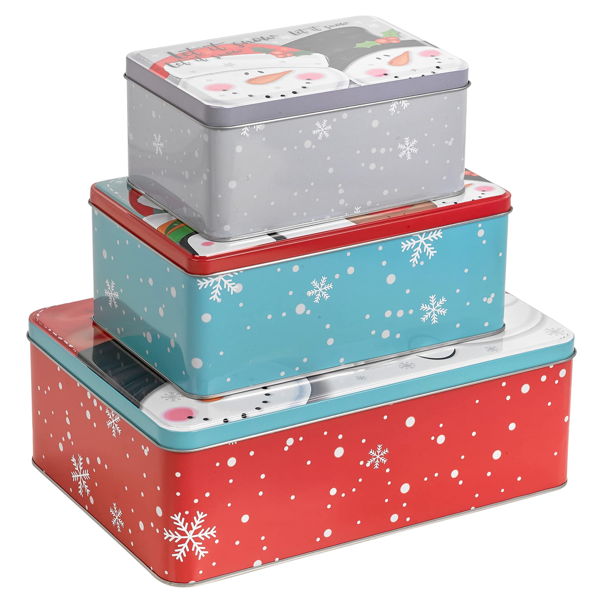 Urbn-Chef Santa Snowman 3Pcs Christmas Cookie And Cake Xmas Biscuit Storage Nesting Tin Set Square/Round (, Rectangle)