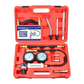 Cylinder Leak Down Tester Tool Kit;Petrol Engine Compression Test Kit with Extension Rod;Dual Gauges Leakdown Detector Set for Pressure Check and Leakage Rate Testing of Cars,Motorcycles