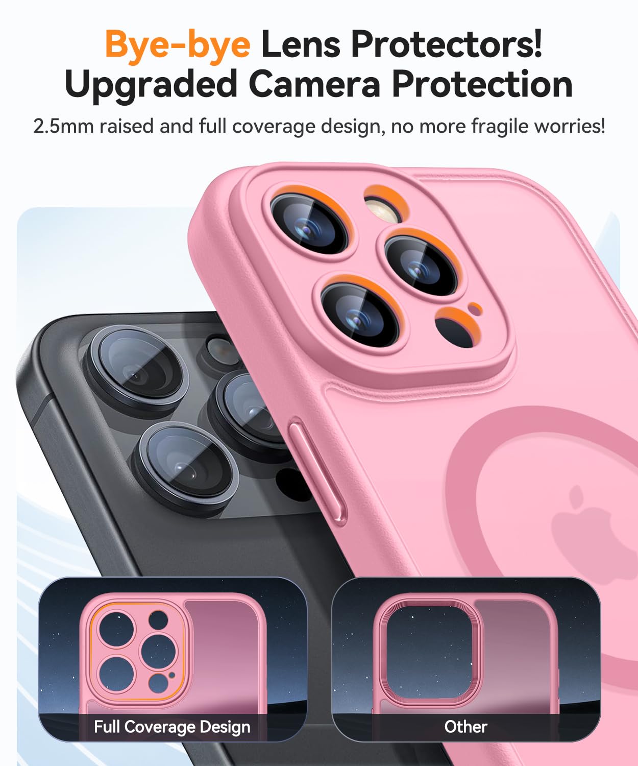 CANSHN Cover Magnetica per iPhone 15 Pro Max, Compatibile con MagSafe, [Protezione Completa Della Fotocamera], Custodia Traslucida Opaca Protettiva Sottile Antiurto 6,7 Pollici - Rosa