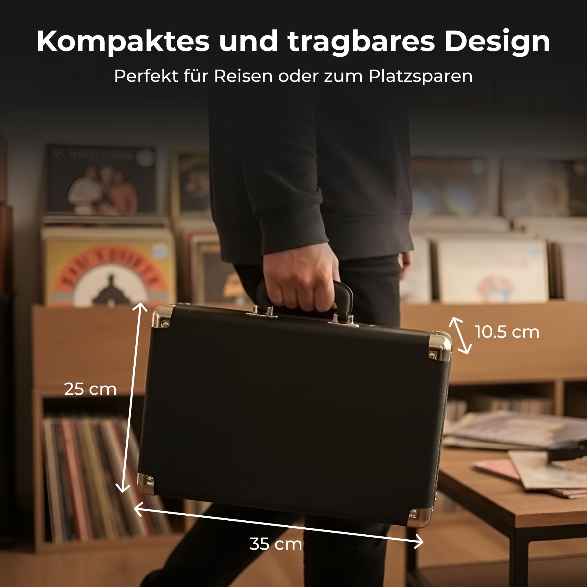 Denver VPL-120B Kofferplattenspieler Schwarz – Retro Plattenspieler mit Lautsprecher, USB Vinyl Player zum Digitalisieren, Auto-Stopp, Schallplattenspieler Vintage mit RCA-Ausgang