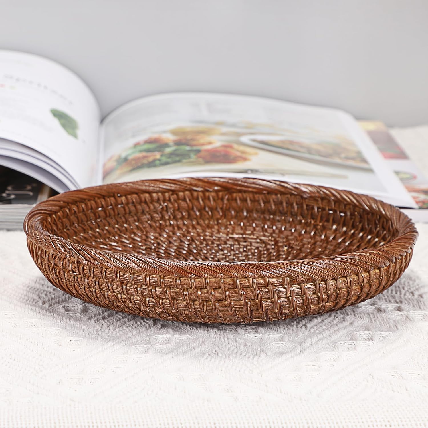 Hipiwe Small Key Basket Bowl for Entryway 7.6" Round Wicker Basket, Brown