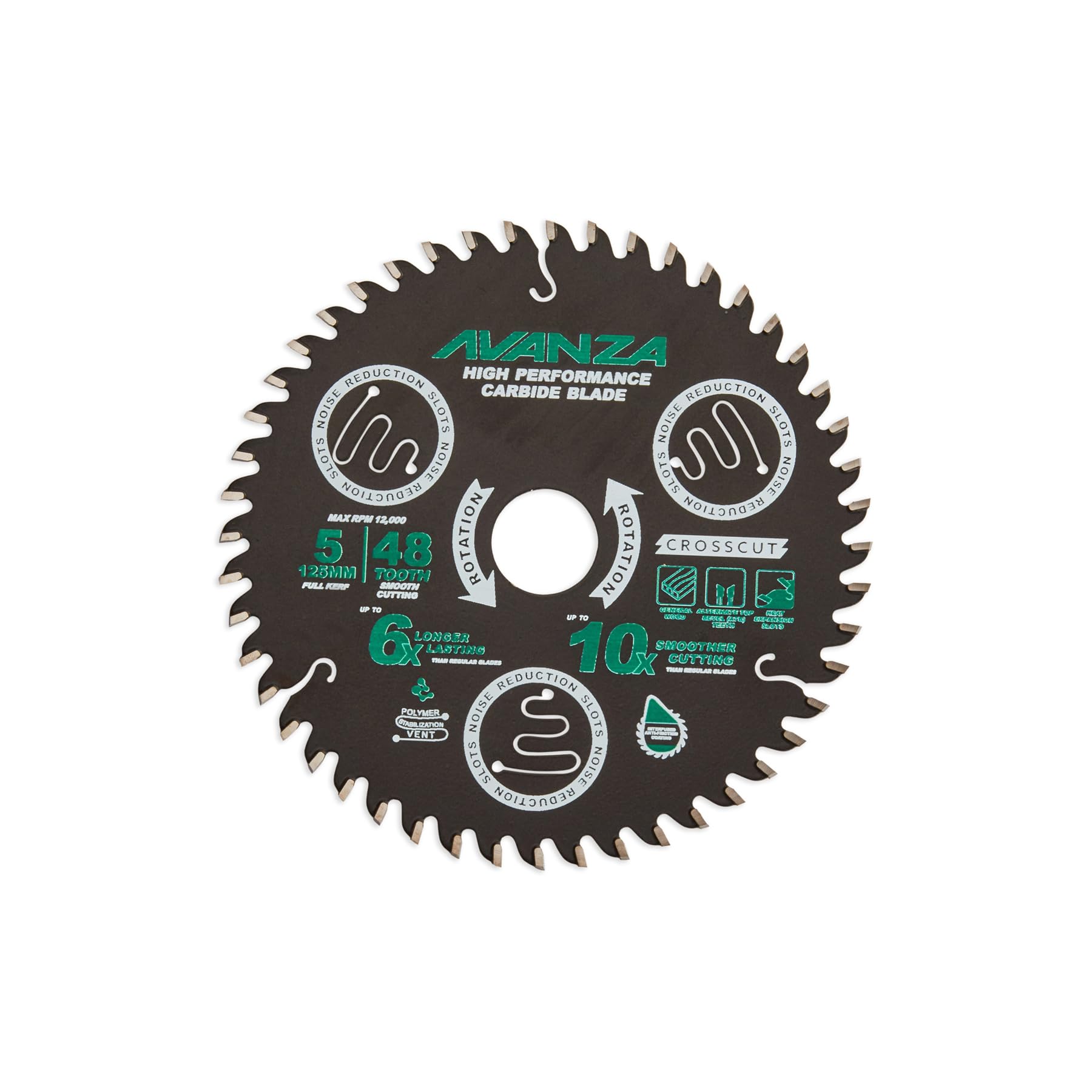 Avanza Full-Kerf TCT Saw Blade 5 X 48. Best suited for cutting plywoods, furniture pieces, and crosscutting of hardwoods. SMOOTHEST! DuraShield™ coated and Anti-Vibration Technology in-built.