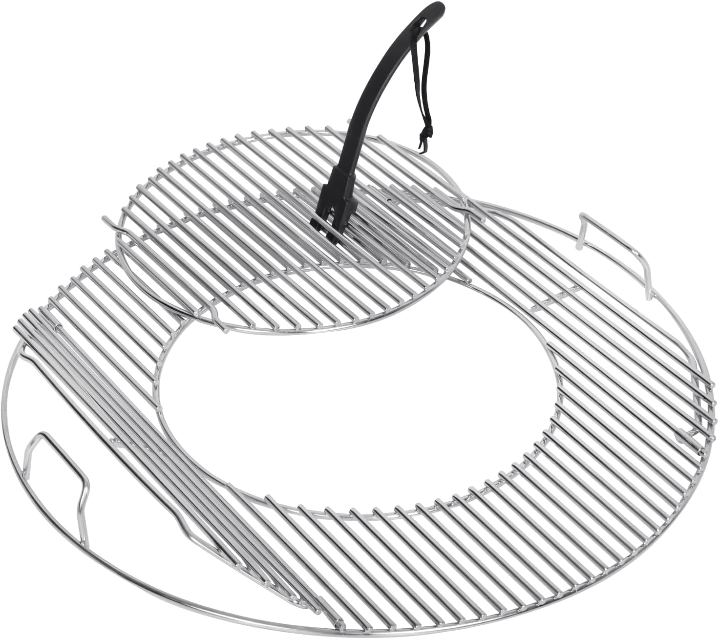 Stainless Steel Hinged Cooking Grate Replacement Gourmet BBQ System for Weber 22in Kettle Charcoal Grills with Cast Iron Grate Lifter,21.5 Grill Grate Works on Weber 8835,Recteq Bullseye,Barrel Grills 21.5 Cooking Grate+Grate Lifter