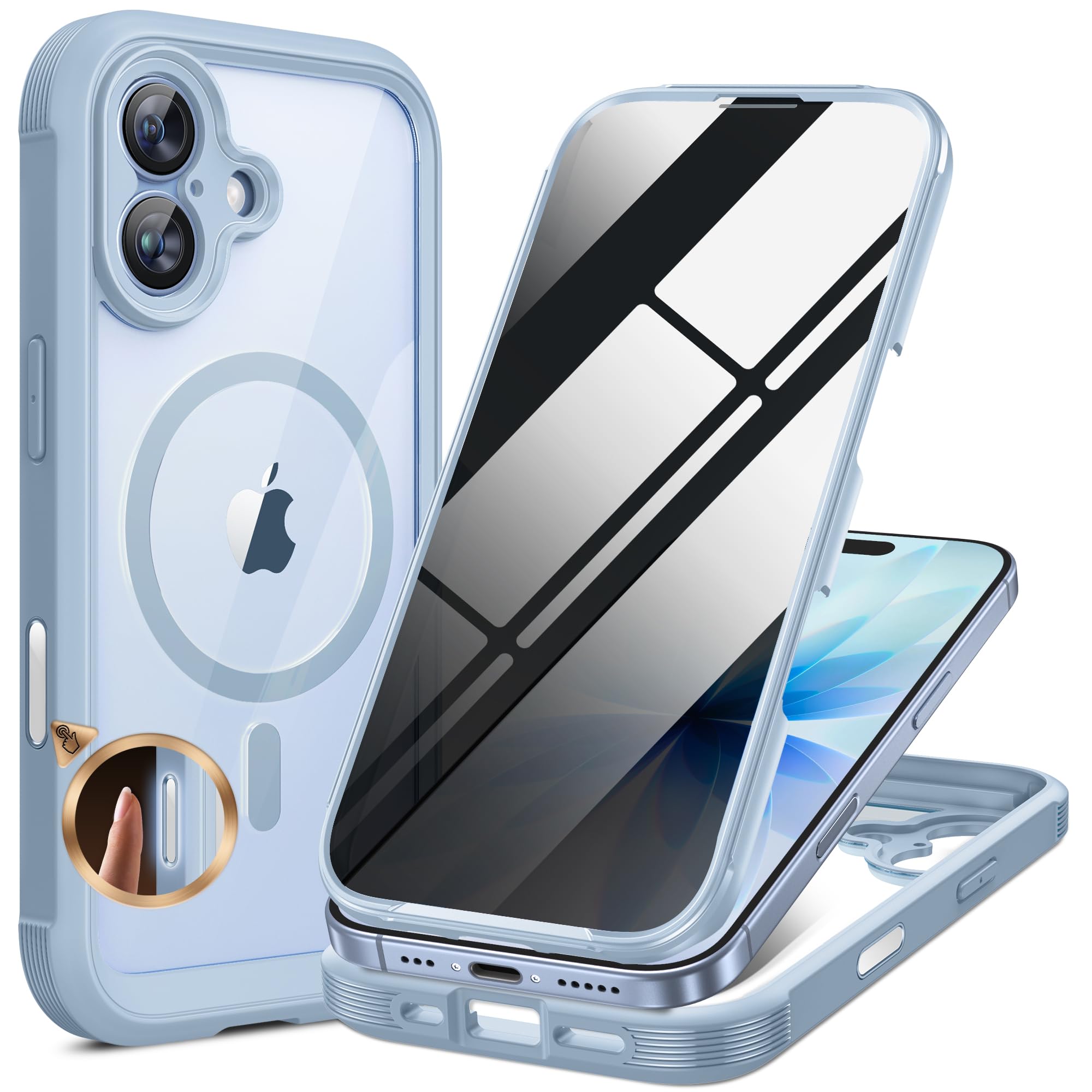 Miracase for iPhone 17 Case with Privacy Screen Protector, Light Blue