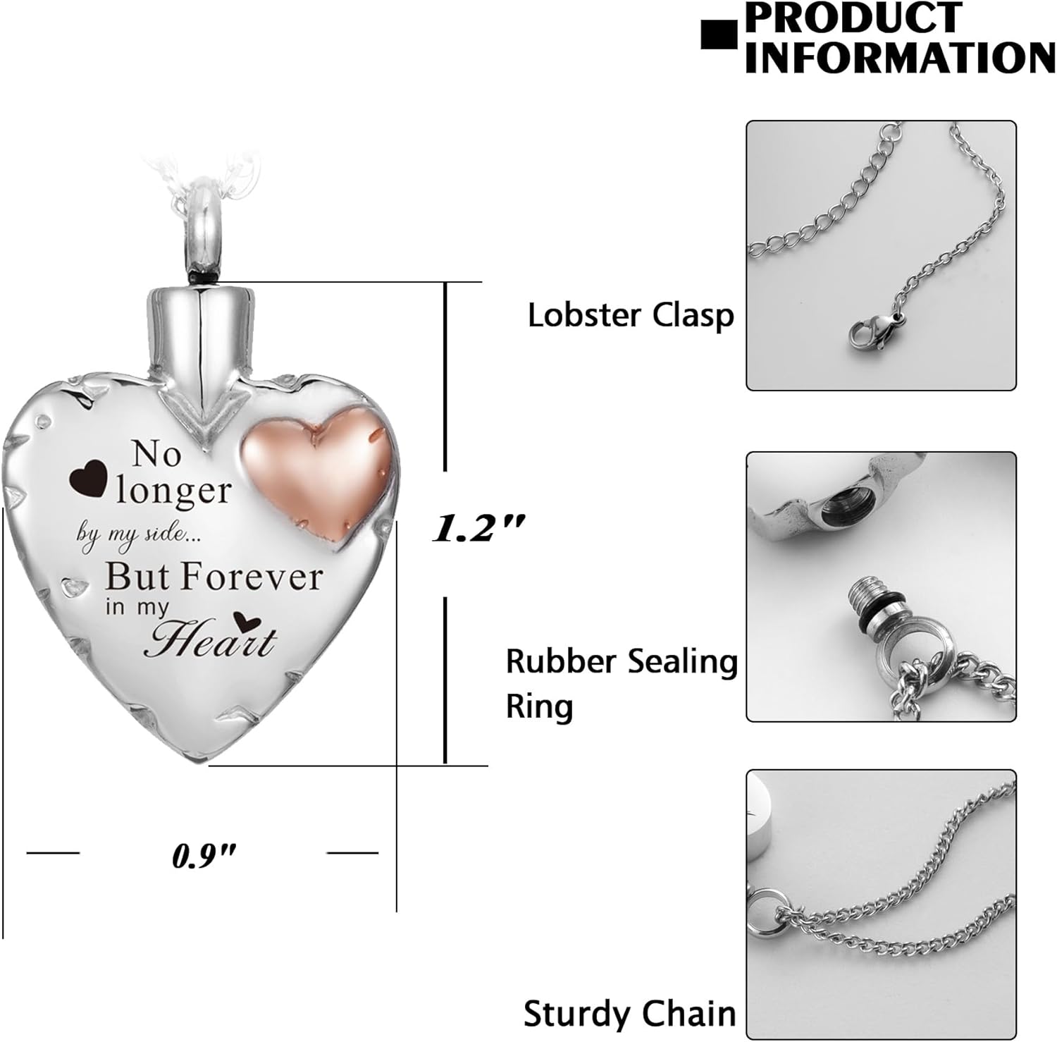 Heart Urn Necklace Ashes Cremation Jewelry for Women Men Keepsake Pendant Memorial Ash Locket Holder - Image 5