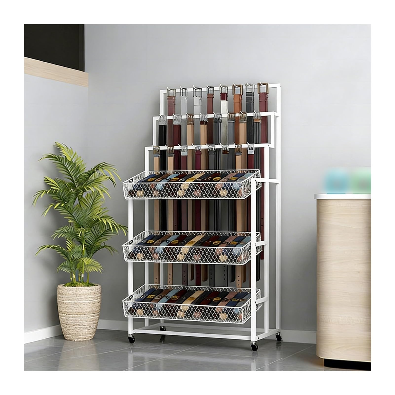 Gürtelhalter, Multifunktional Kleiderschrank-Organizer, Krawatten Schals Tücher Accessoires Aufbewahrung Präsentationsständer, Einzelhandelsgeschäfte Zuhause Regale(White,80x40x150cm)