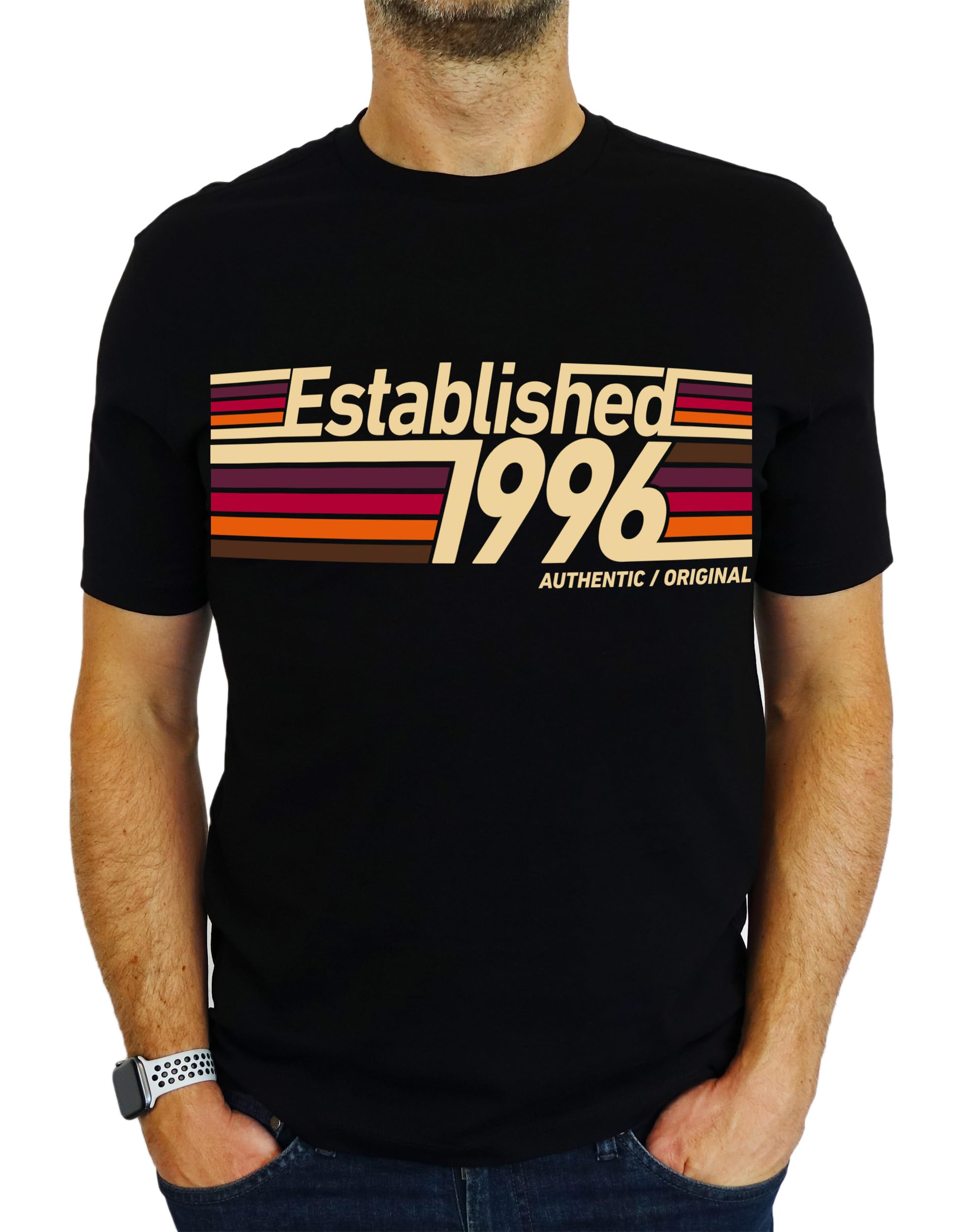My Generation Gifts Men's Black 1996 Established Retro Stripes - 30Th Birthday Gift | Present T-Shirt M