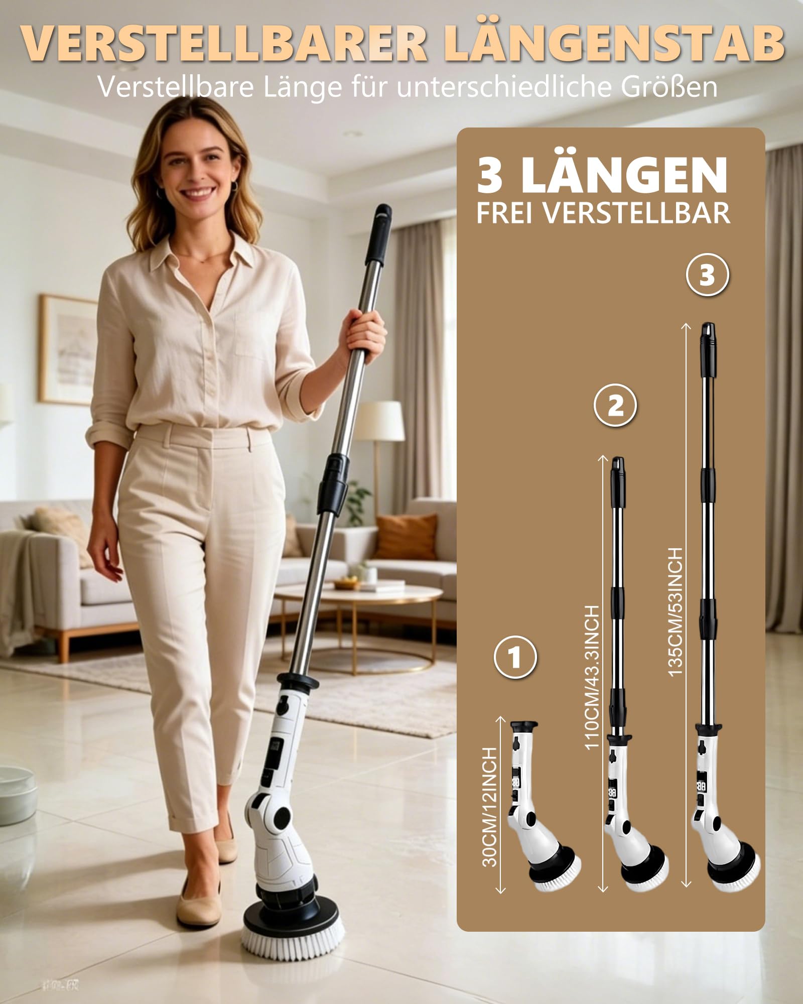 Cepillo de limpieza eléctrico 8 en 1, cepillo de limpieza eléctrico con mango extensible, USB-C, IPX7 impermeable, 3 velocidades, cepillo eléctrico para ducha, azulejos, suelos, cocina