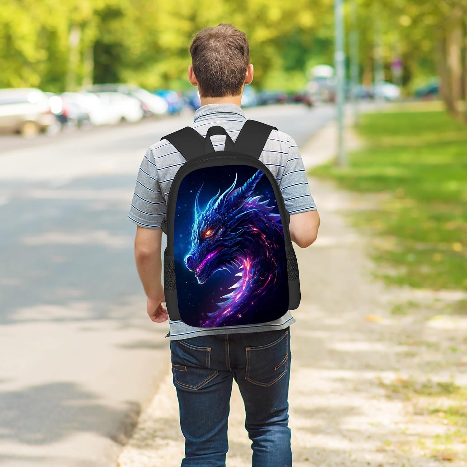 FREE LION Kids Dragon Backpack for Boys Girls, Cool Purple Dragon 17 Inch School Bookbag, Large Capacity for Elementary Middle High School - Image 5