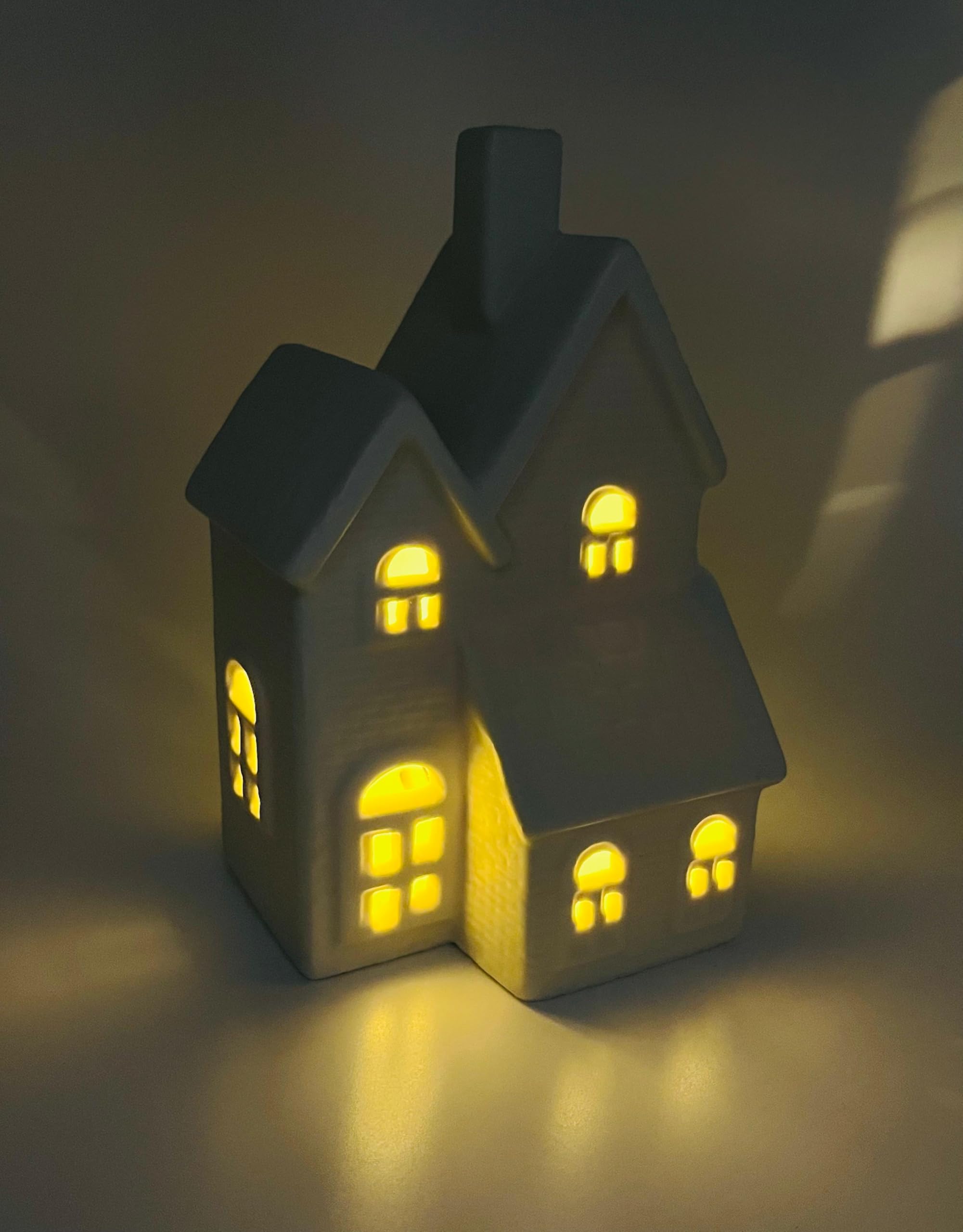 Ceramic House with Light, Height 15.5cm Width 9cm,White Decorative Ceramic House, Window Design, Matte White, Modern Design Home Decor - Image 2 thumbnail