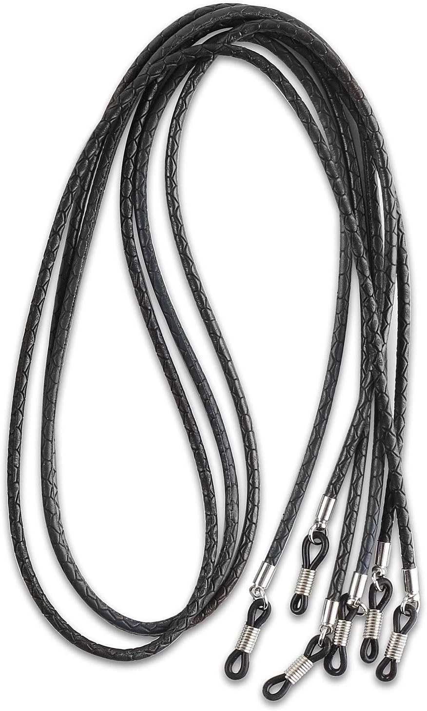 Elegant Eyeglass, Sunglass Strap-Chain- Retainer,Sports Band, 3 Black Pack PU Leather For Men Women By HANGIT