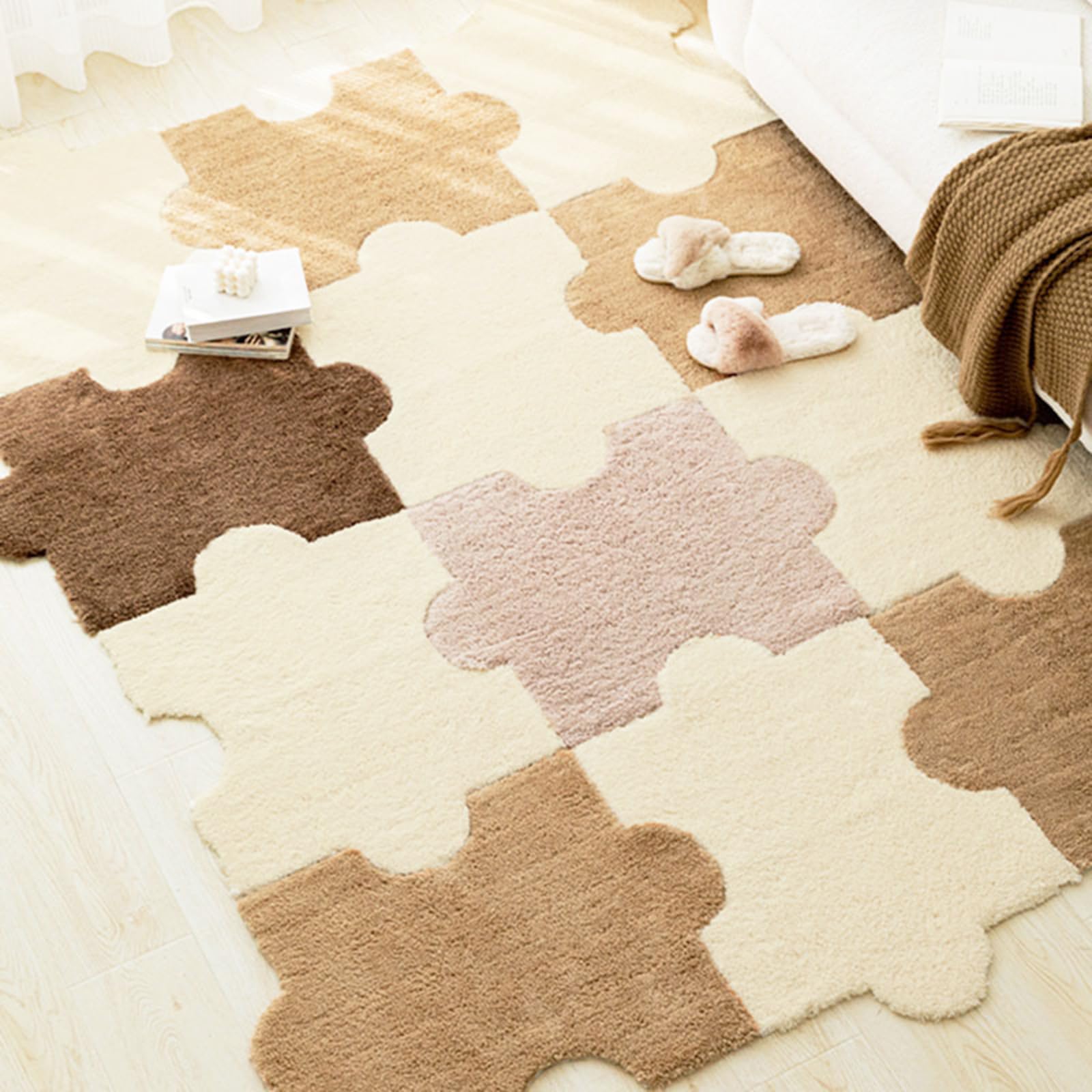 Dywan Puzzle Podłogowe Płytki dywanowe 10 sztuk do sypialni pokoju zabaw salon Stwórz bezpieczny obszar-Light Khaki||30 x 40 cm/12 x 16 cali