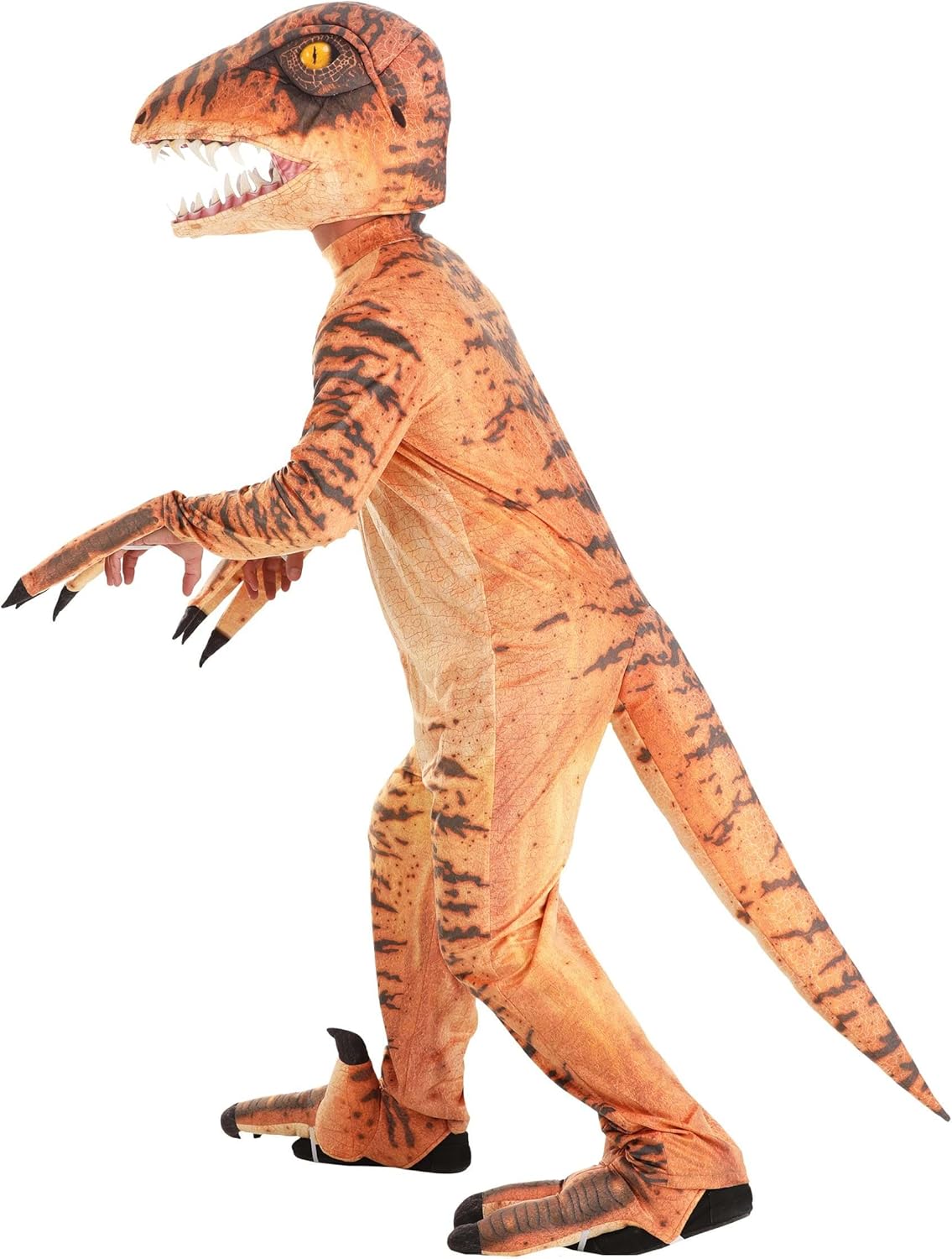 Velociraptor Costume for Adults, Scary Dinosaur Costume with Claws & Teeth, Jurassic Dino Jumpsuit for Halloween