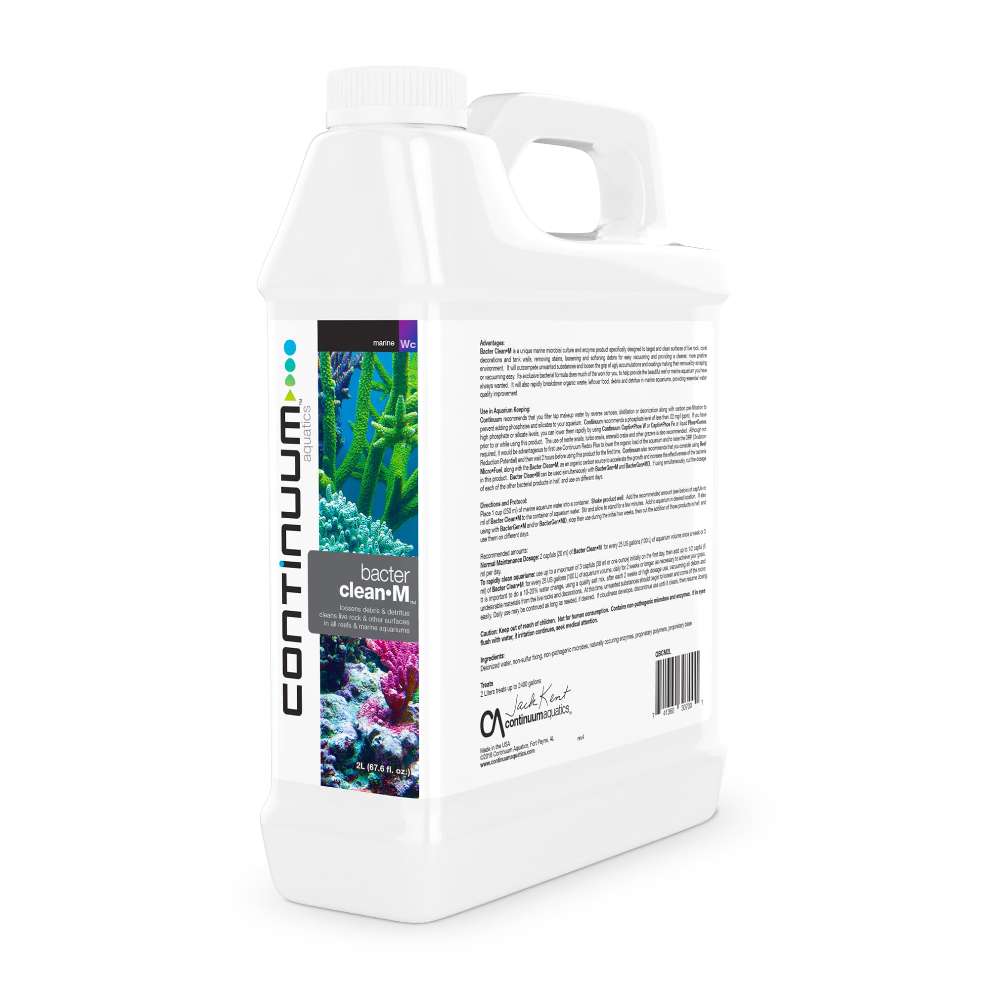 Continuum Aquatics Bacter Clean M for Reef & Marine Aquariums – Loosens Detritus, Cleans Live Rock, Reduces Organic Waste & Enhances Water Clarity Naturally, 2L