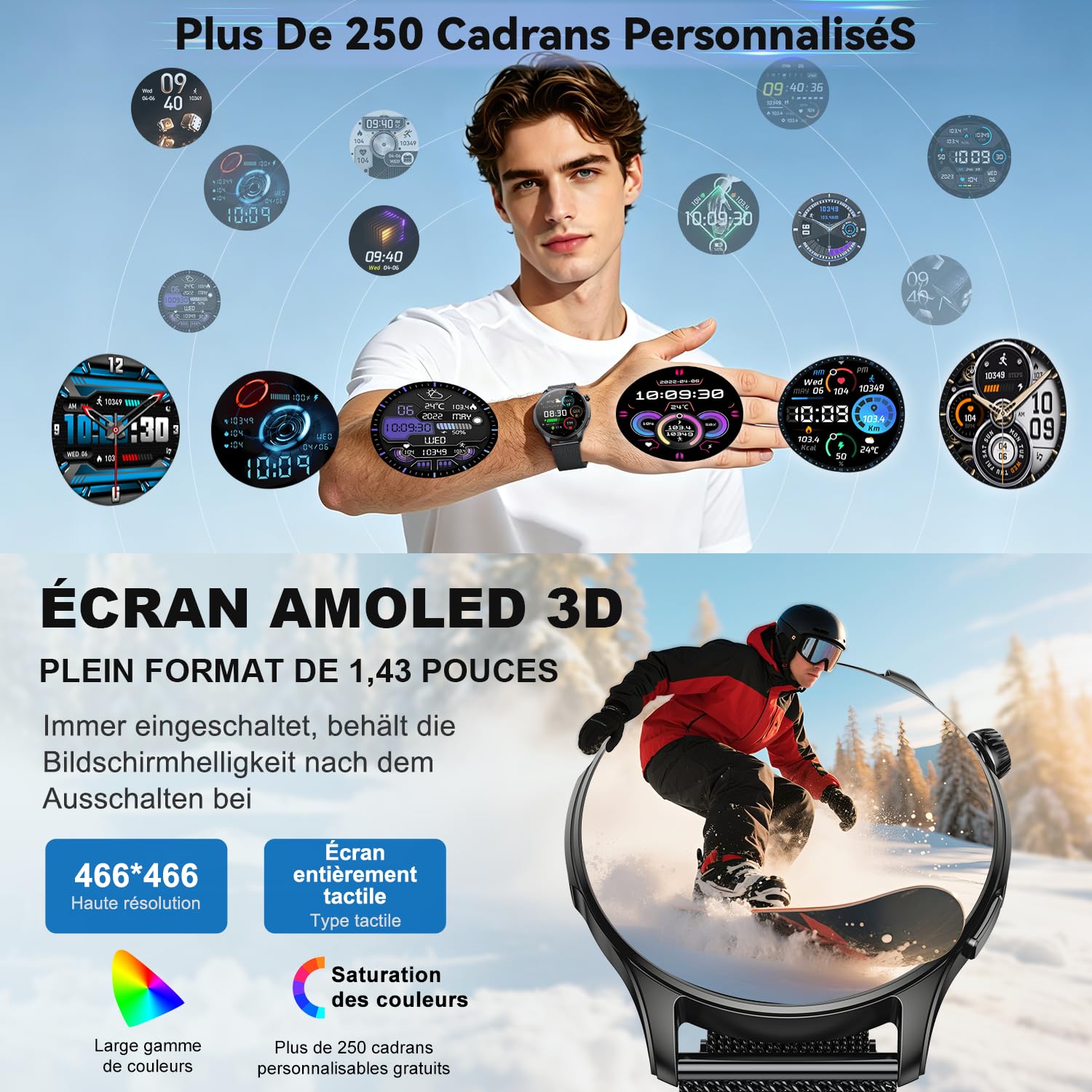 Montre Connectée Homme Femme Smartwatch: Etanche Fitness Smart Watch avec Appel Bluetooth Fréquence Cardiaque Spo2 Sommeil Moniteur 120+ Modes Sport Podomètre Montre Intelligente pour Android iOS