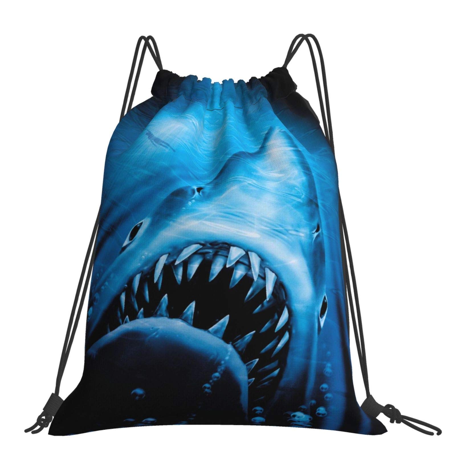BEEOFICEPENG Drawstring Backpack, Jaws Of Ocean Shark Unisex String Bag Sport Gym Bag Casual Daypack Drawstring Sackpack