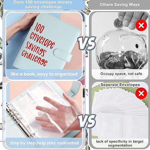 Miniatura 7 de Libro de desafío de ahorros, carpeta de desafío de 100 sobres, carpeta de presupuesto de desafío de ahorro de dinero con sobres de efectivo, manera