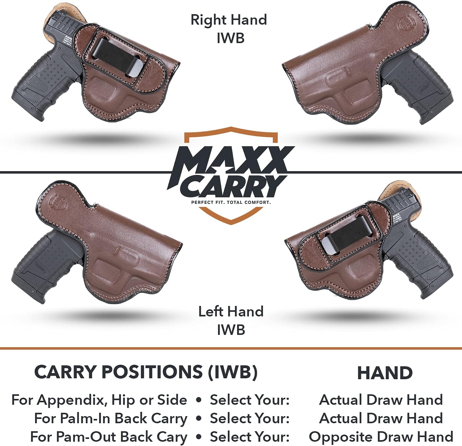 Maxx Carry Compatible with/Replacement for IWB Tuckable Leather Gun Holster Fits: Beretta PX4 Storm Compact 9mm / 40ACP, S&W M&P M2.0 Compact 3.6 inch, M&P Shield M2.0 4 inch, Taurus TX22 LR