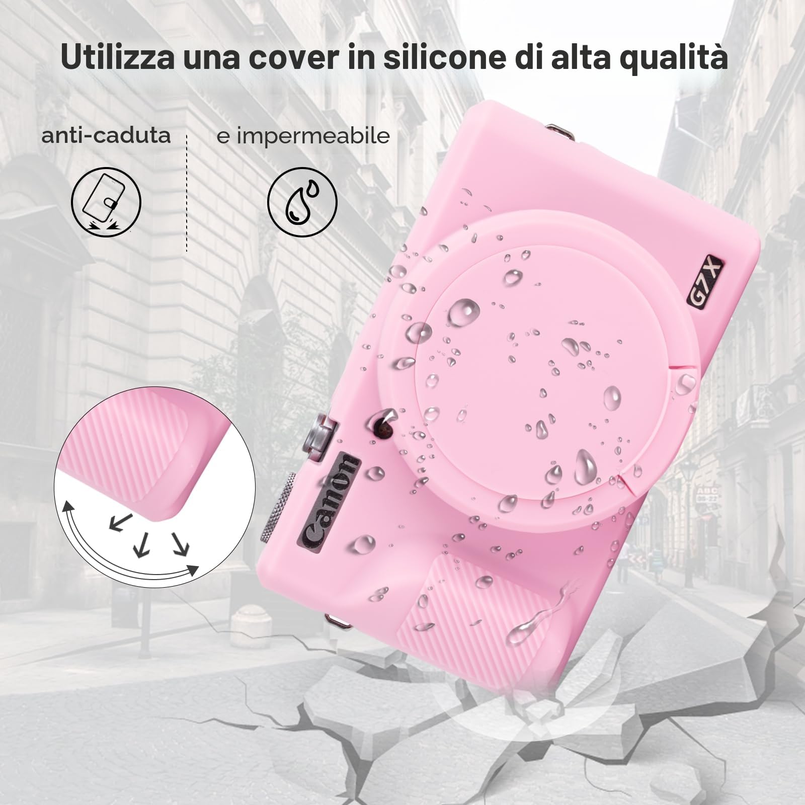 Rieibi Custodia in silicone per Canon Powershot G7X Mark III, accessori per Canon G7X Mark III Custodia Protettiva con 2 protezioni schermo, copertura obiettivo rimovibile per Canon G7X Mark 3