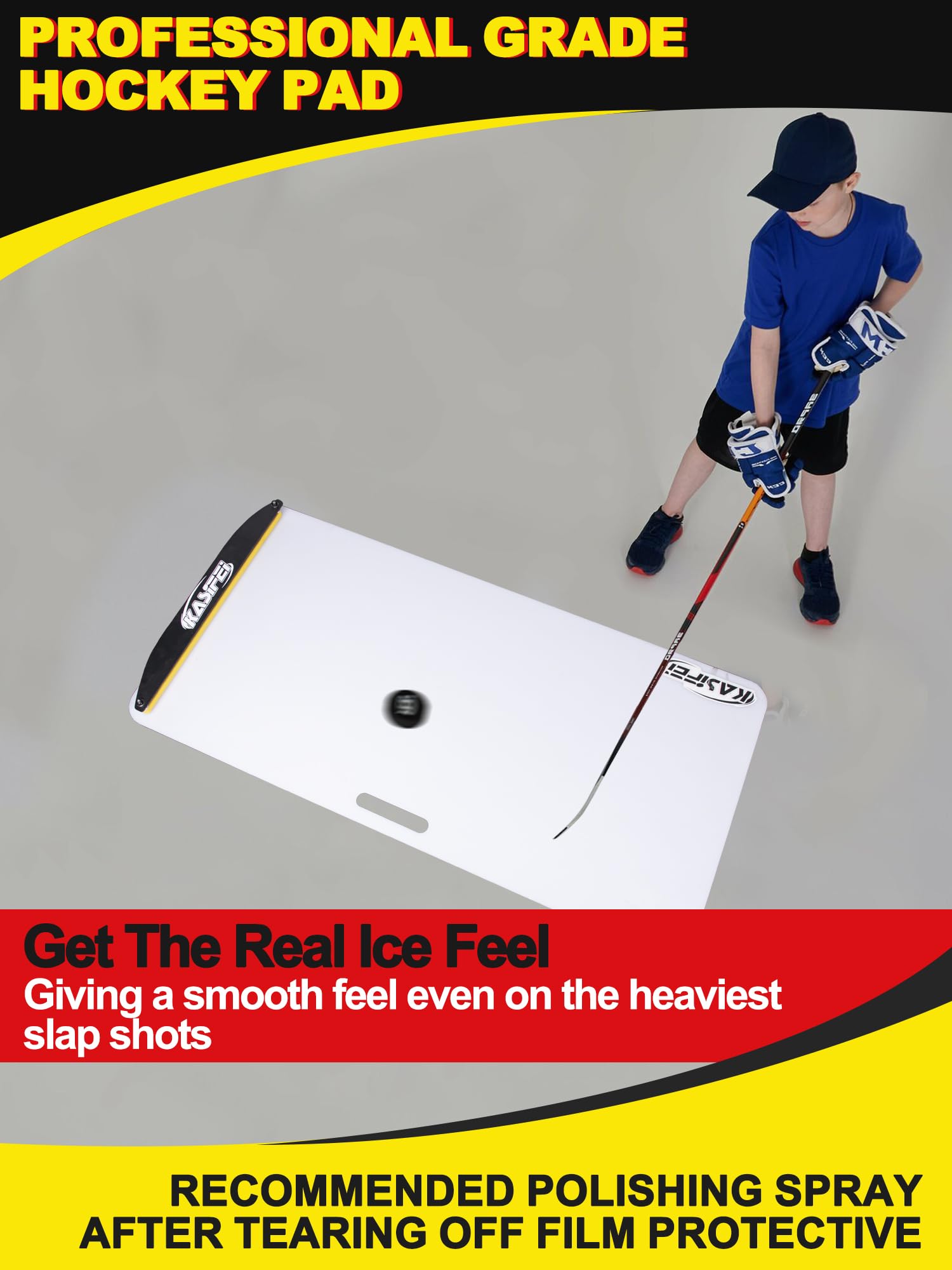kasifei Almohadilla de tiro de hockey con rebotador, 48 x 24 pulgadas, equipo de entrenamiento profesional de hockey para disparar, hielo sintético para pasar y manejar palos