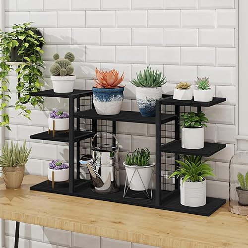 Miniatura 9 de ELITEROO Estantería de escritorio, estante organizador de escritorio de madera de 4 niveles, estante de almacenamiento de mesa para suministros de