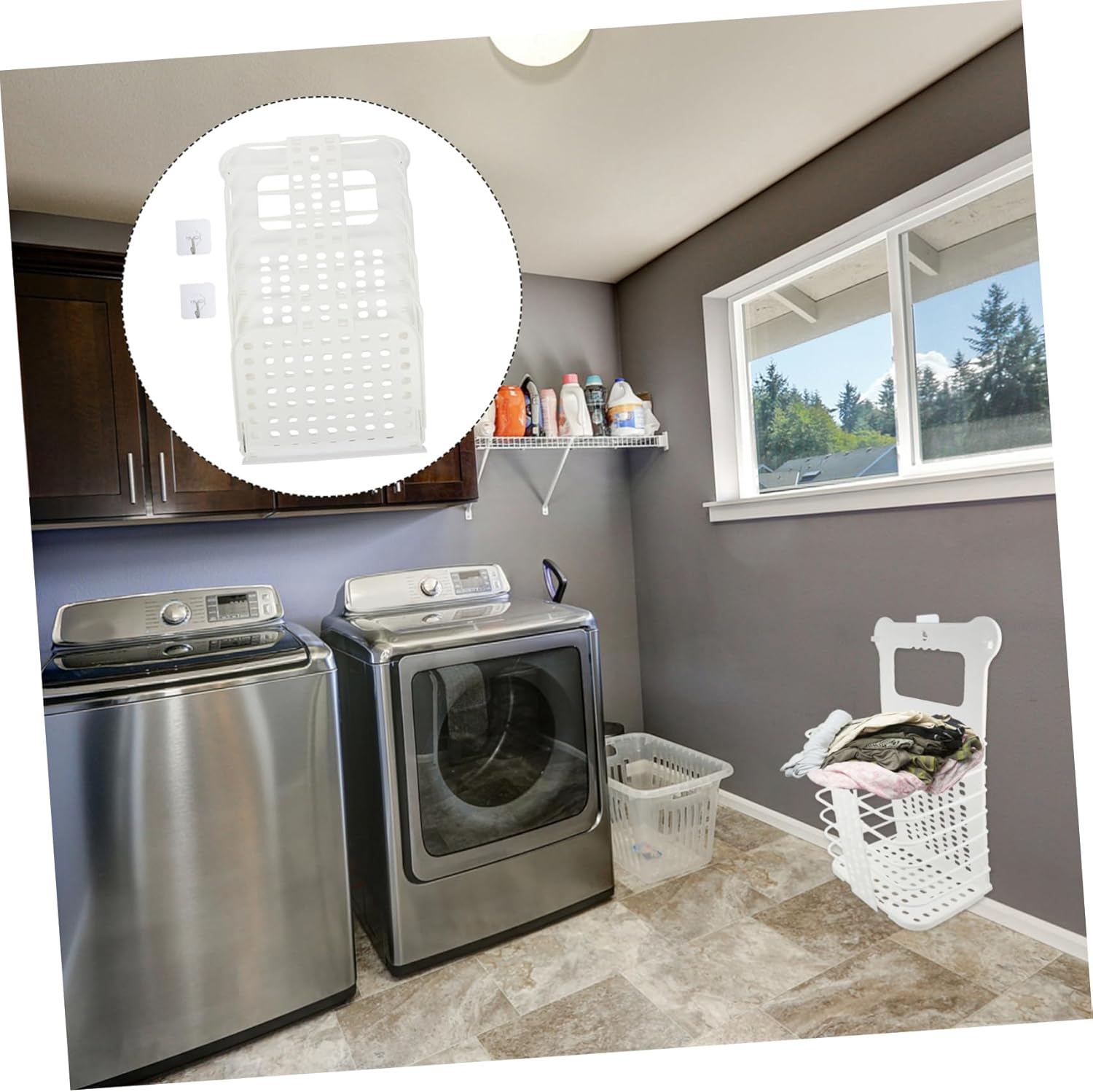 ABOOFAN Foldable Wall Mounted Clothes Basket for Bathroom Large White Laundry Hamper with Sturdy PP Material Space Saving Dirty Clothes Storage Basket Multifunctional for Home Organization