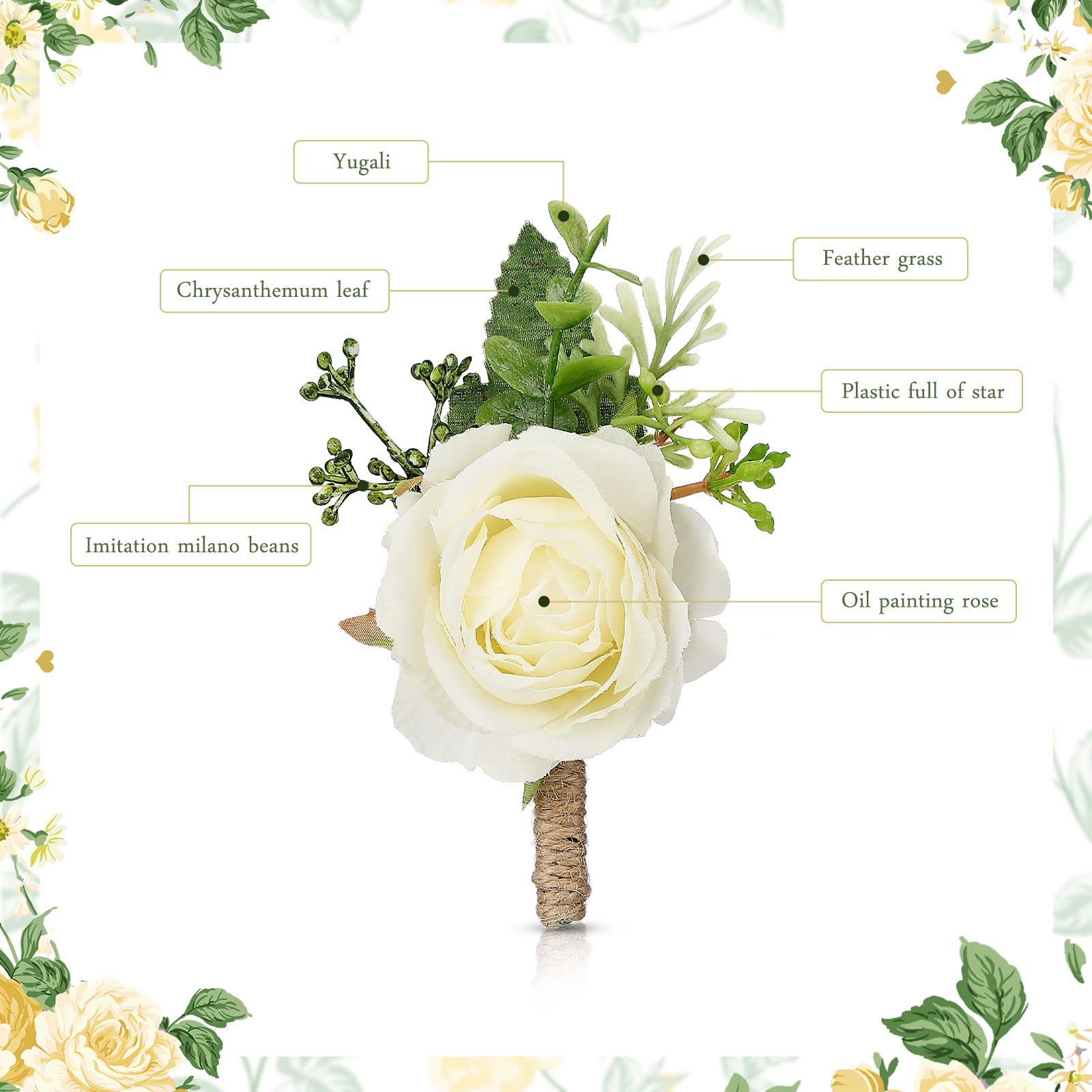 Sherr 36 Pcs Wedding White Rose Boutonnieres for Men Wedding Groomsmen Best Men Artificial Corsage Groom Boutonniere with Artificial Fake Flower for Prom Formal Dinner Ceremony Party Rustic Marriage