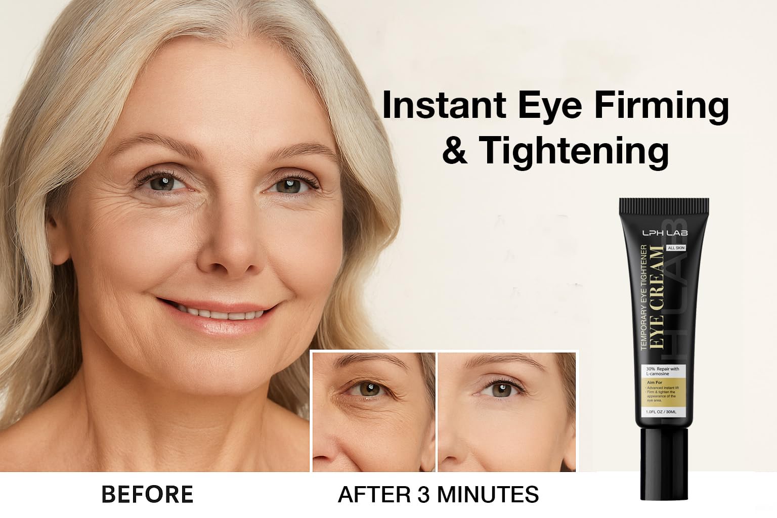 LPH LAB Instant Firm Eye Tightening Cream: Temporary Under Eye Bag Puffiness Removal - Rapid Tightener Reducer Treatment for Senior Men and Women, 30mL