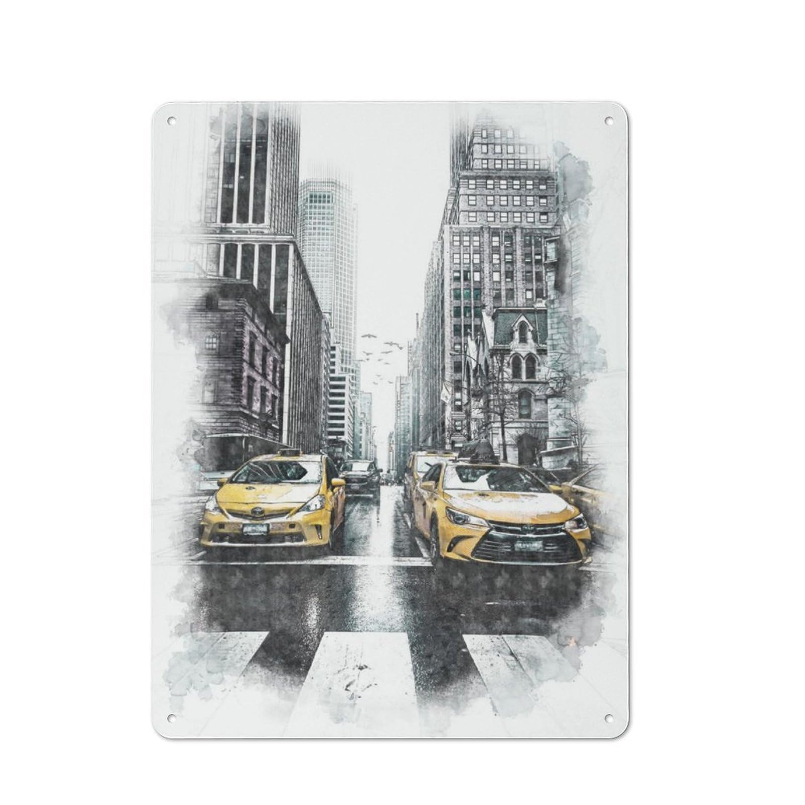 Junmoney New York Yellow Taxis Vintage Tin Wall Plaque 40X30cm For Café Or Restaurant, A Decorative Christmas Gift For Café Owners And Decorators