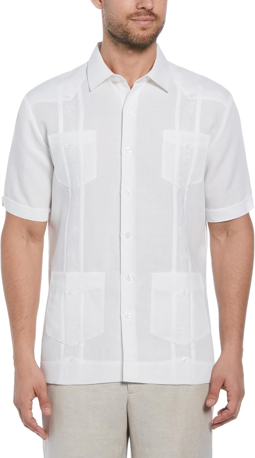 Cubavera Men's Four-Pocket Mini Pintuck Embroidered Authentic Guayabera Shirt, Short Sleeve Button Down