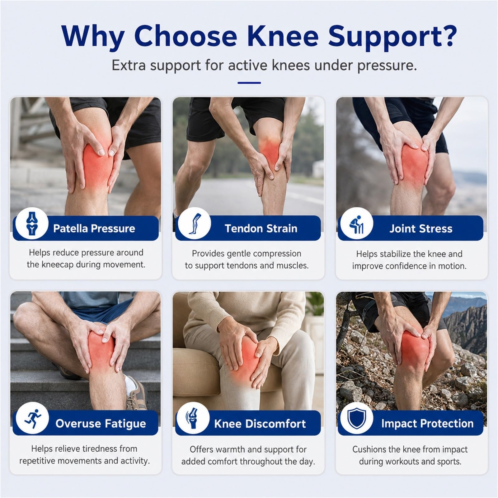 Soporte para la rodilla para hombres y mujeres, rodillera de compresión ajustable con estabilizadores laterales y almohadilla de gel de silicona para la rótula, ideal para correr, hacer senderism
