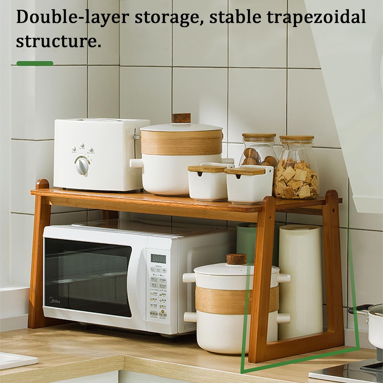 Scolapiatti in bambù naturale per microonde, 60 cm, robusto ripiano da banco per cabi e diningh EcoFriendlynizer
