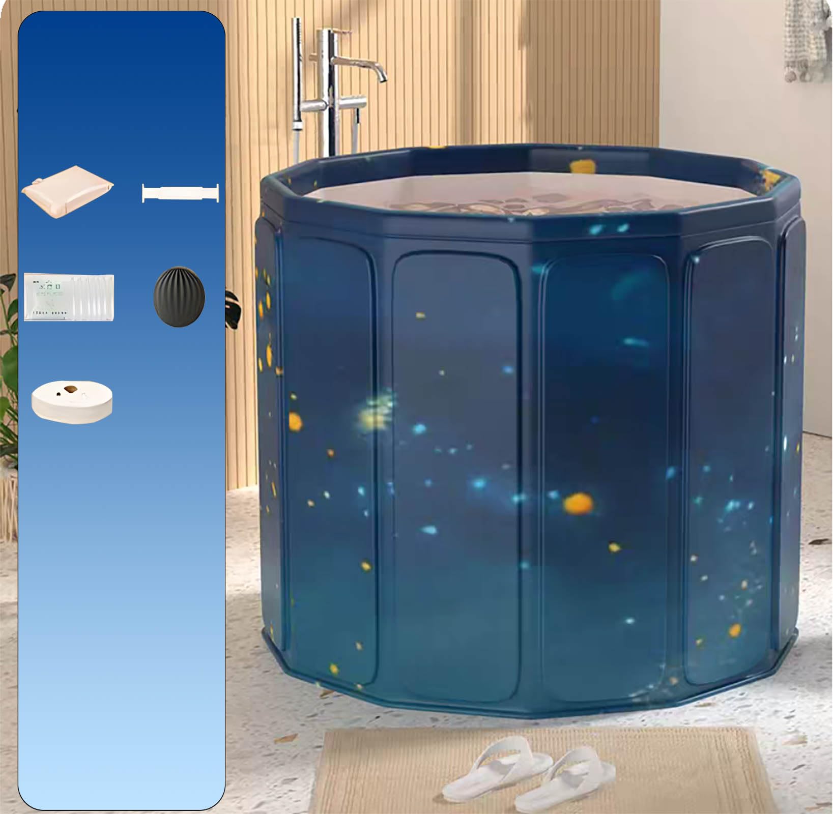 AYES Foldable Soaking Bathtub - Non Inflatable, Quick Expand Bath Tub for Adult Cold Water Therapy Training, Outdoor Freestanding Ice Plunge Tub for Shower SPA (Fairy Tale Stars, 70 x 70 x 65 cm)