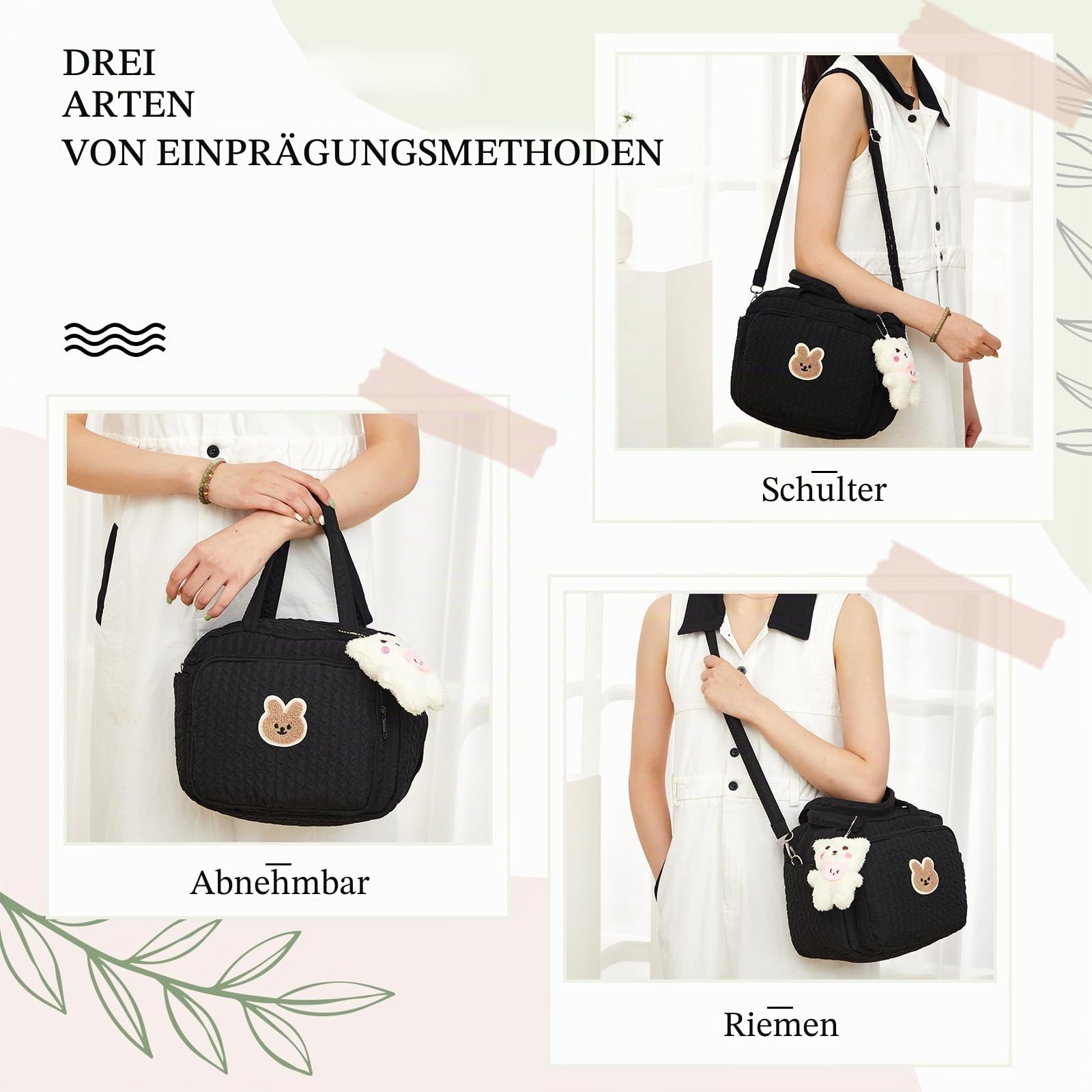 Kleine Wickeltasche, Multifunktionstasche mit Silikon-Schnullerhalter, Reise-Crossbody-Tasche (schwarz)