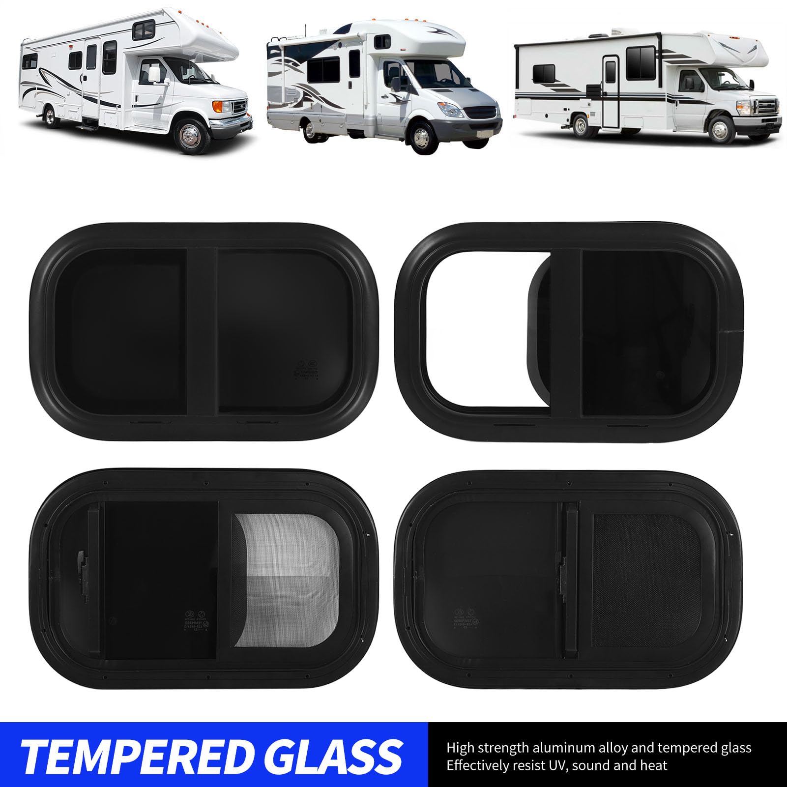 Fenêtre Coulissante Durable pour Camping-car avec Protection UV et écran pour Caravanes – Verre trempé 500 H300 Mm, Fenêtre pour Camping-car. (Épaisseur de paroi applicable : 43 à 48 mm / 1,7)