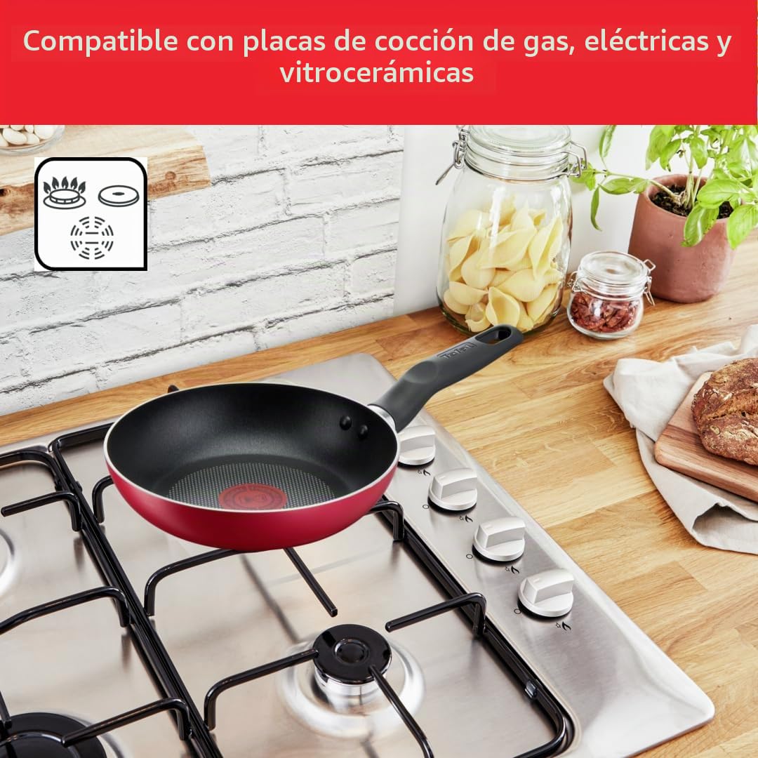 Tefal Super Cook B460S584 - Juego de 5 sartenes de 20/24 cm + cacerola + tapa + espátula, sin inducción, revestimiento antiadherente, indicador de calor termo-señal, mango ergonómico, Super Cook